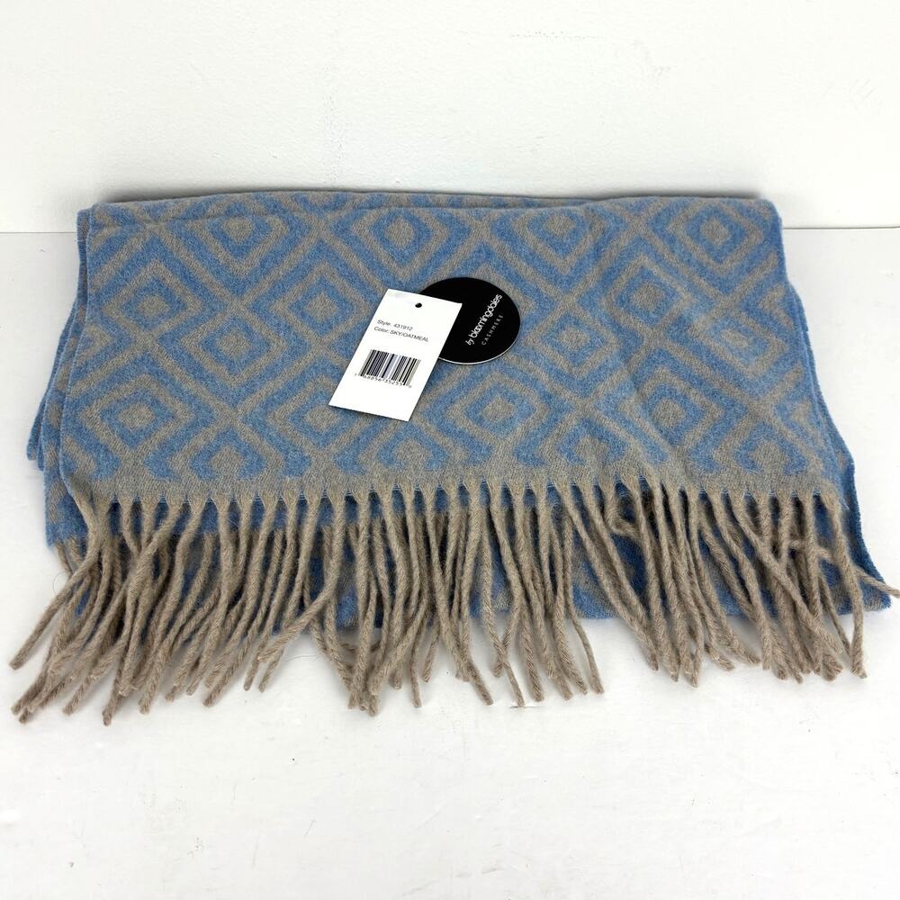 Bloomingdale's NEW 100% Cashmere Scarf Blue Oatmeal Fringe 60" x 13"